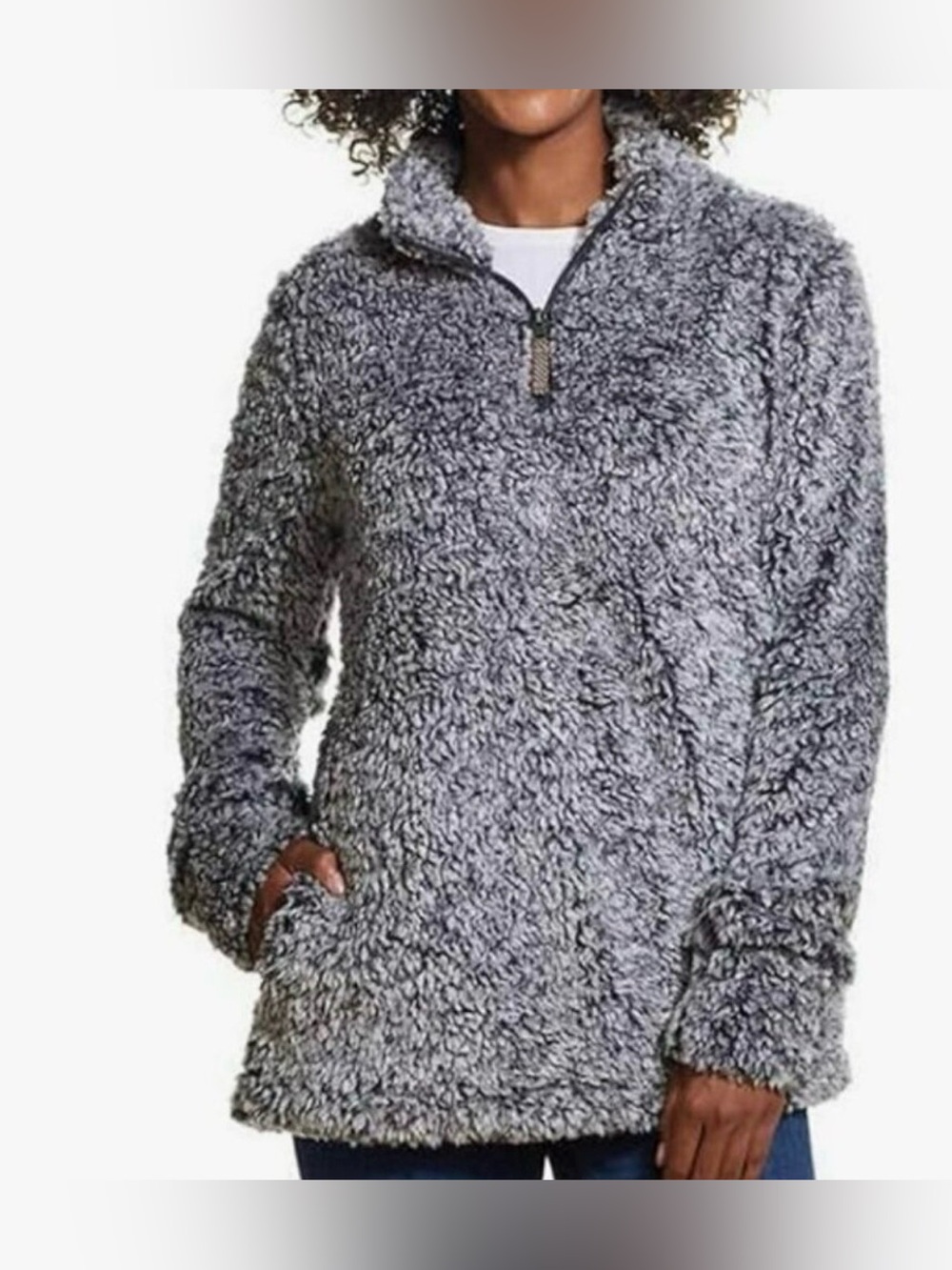 Original Weatherproof Vintage Zip Sherpa Pullover Sweater - Gray Size:Medium